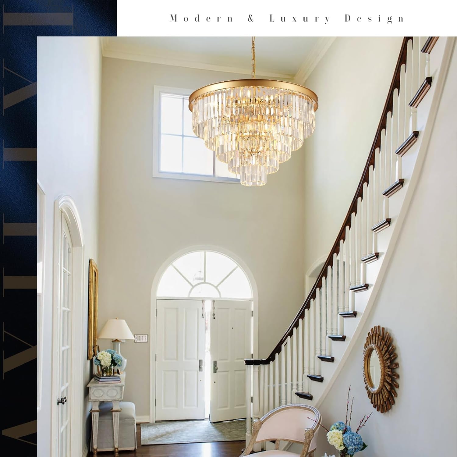 Large Gold Elegant Crystal Chandelier For Hallways-3