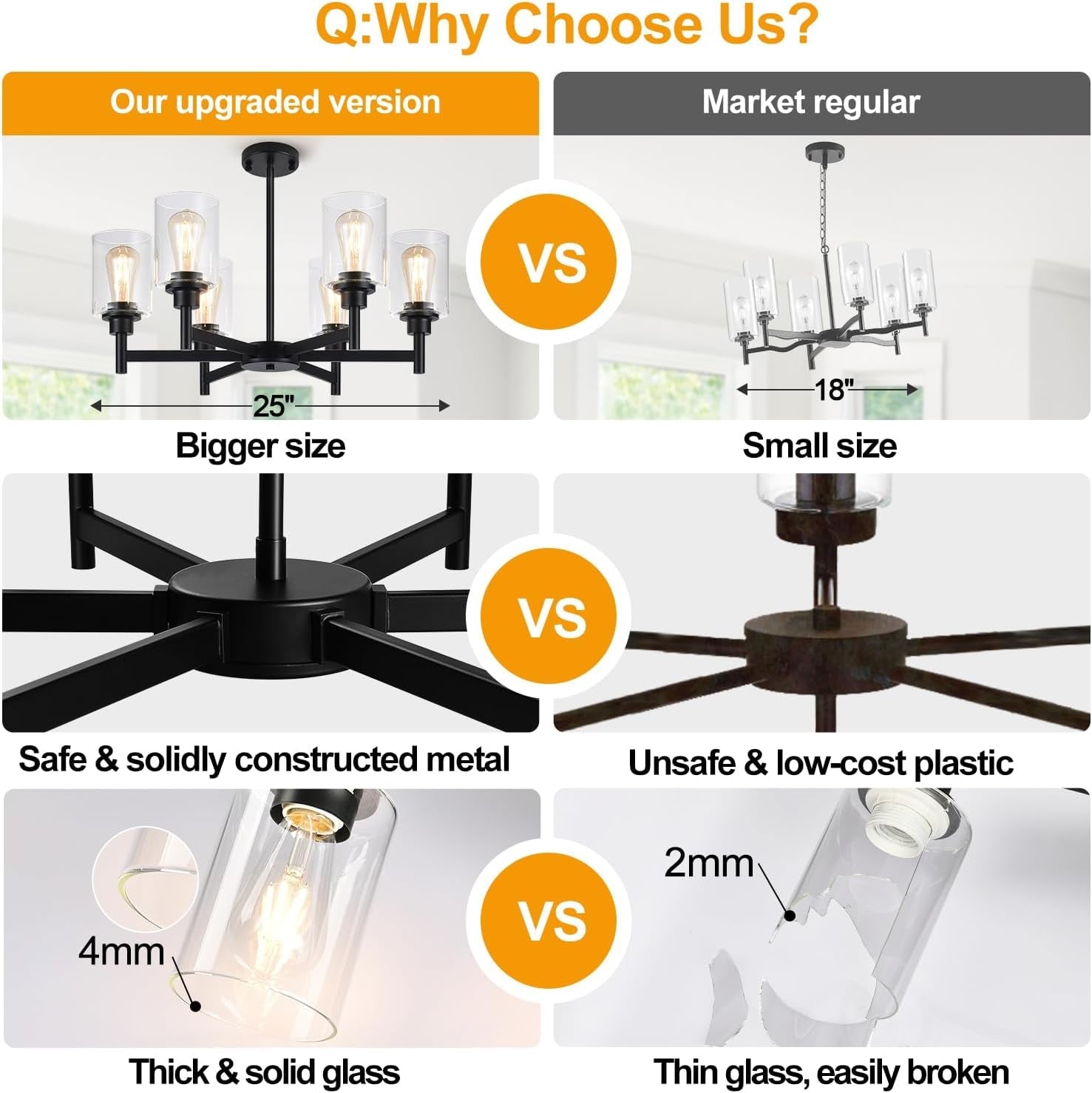 Black Six Light Dining Room Chandelier Crystal Aura-2