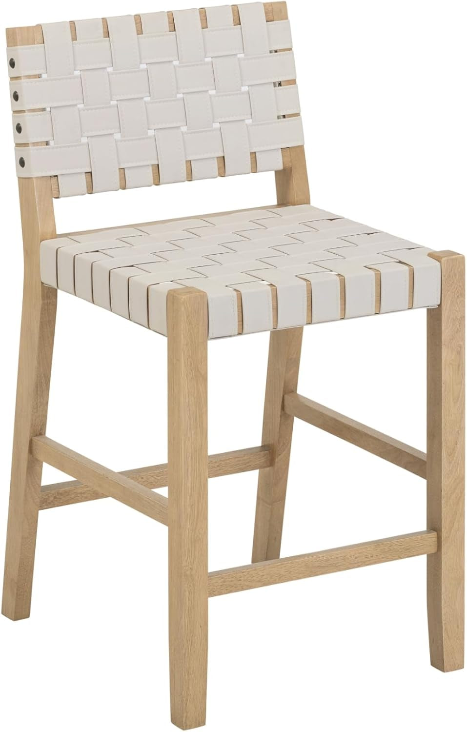 Mid Century Modern Bar Stool With Back In Off White Faux Leather