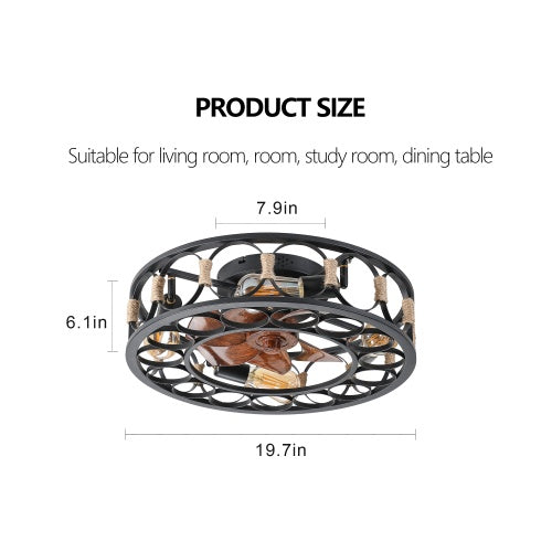 Cage Ceiling Fan With Light Remote Control, Low-profile Built-in Farmhouse Modern Ceiling Fan, 6 Speed Reversible Blades, Including 5 LED Bulbs Unavailable Platforms- Temu