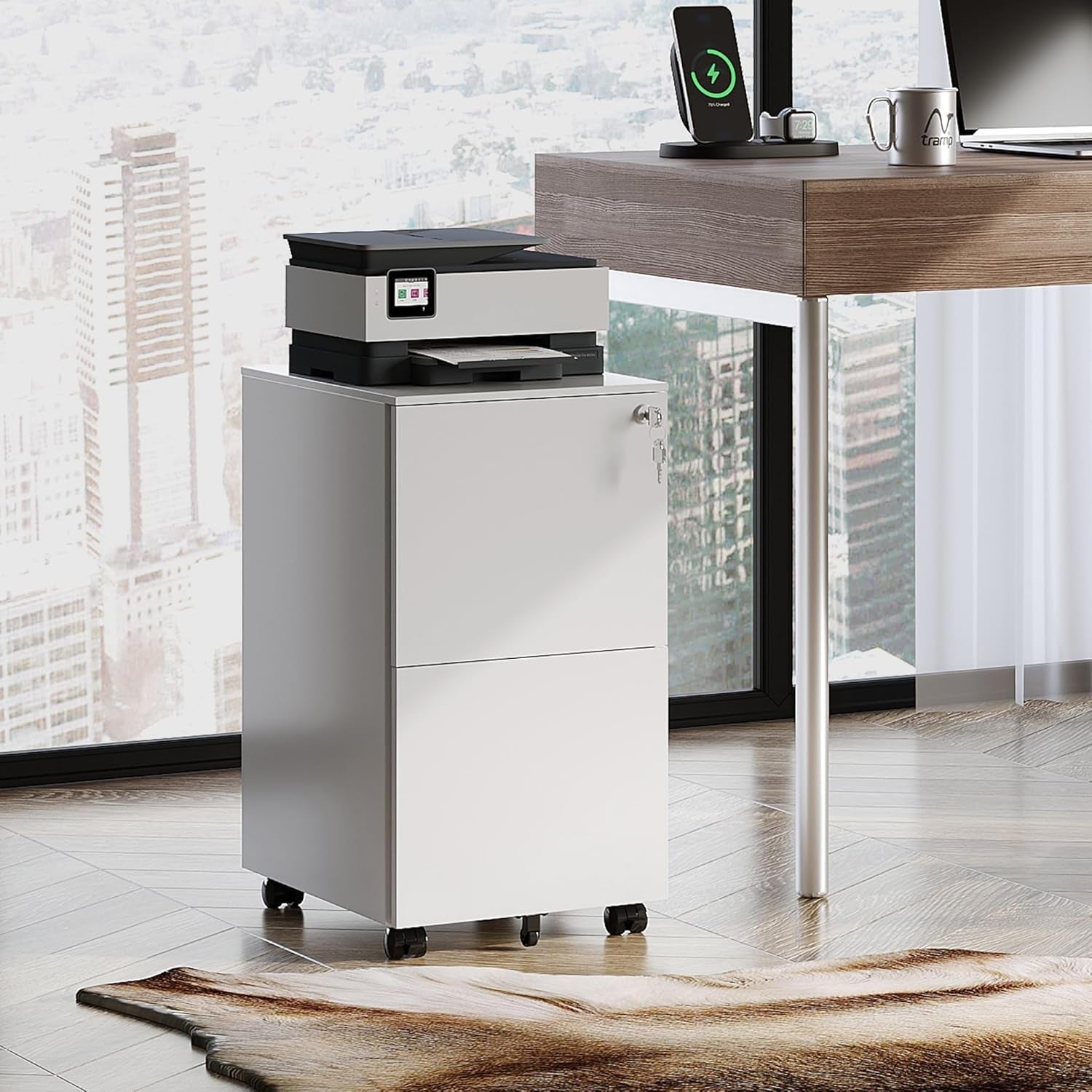 Locking 2 Drawer File Cabinet For Home Office Metal Under Desk Fully Assembled With Smooth Full Extension Slides