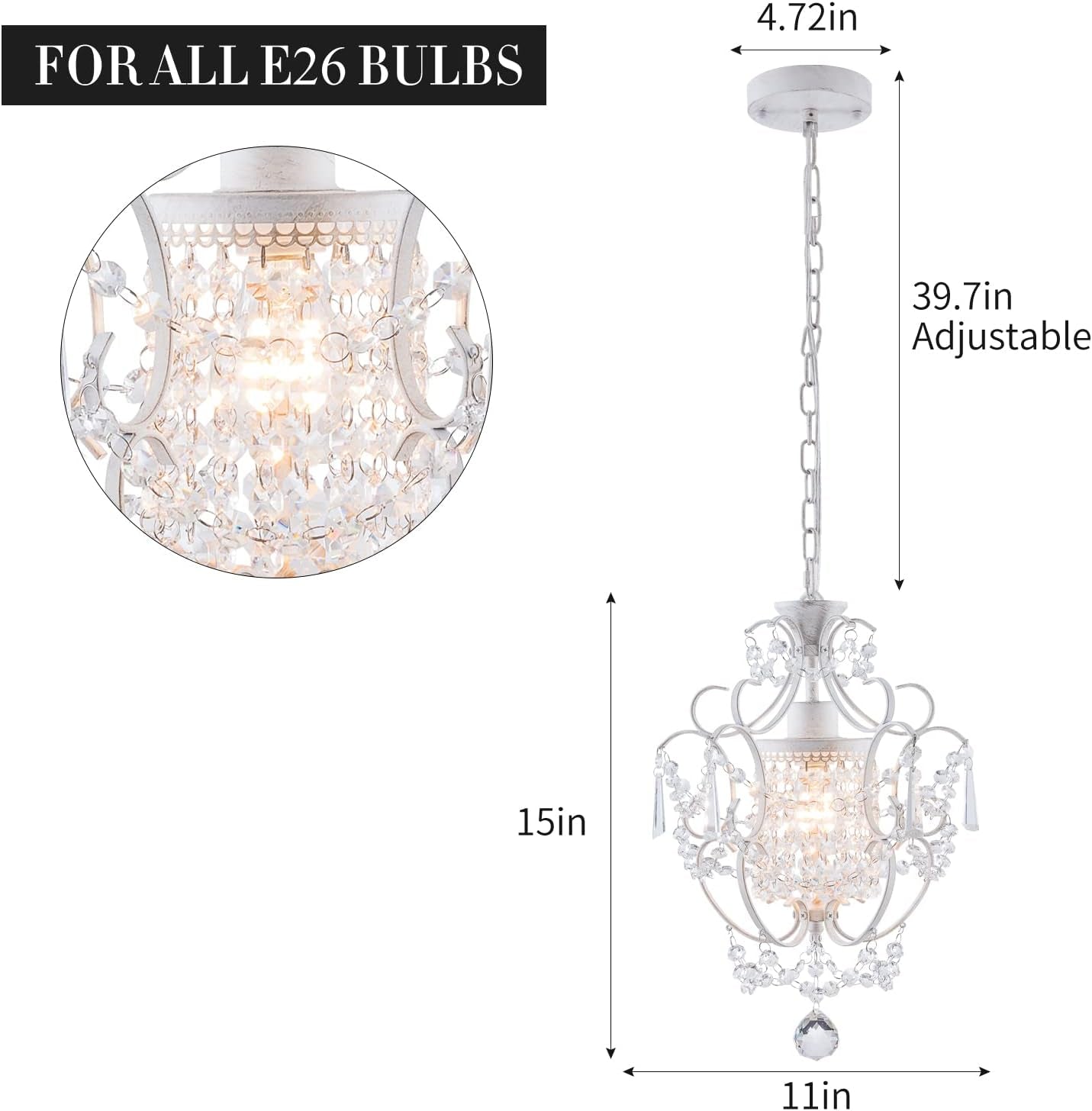 White Mini Crystal Chandelier Ceiling Light 1 Light Fixture-4
