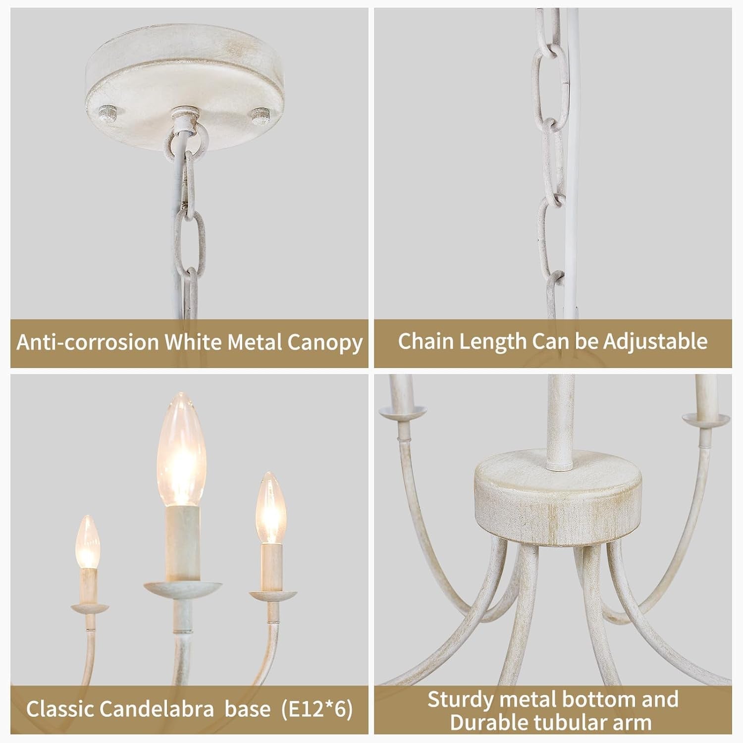 Six Light Antique White Farmhouse Chandelier Dining-4