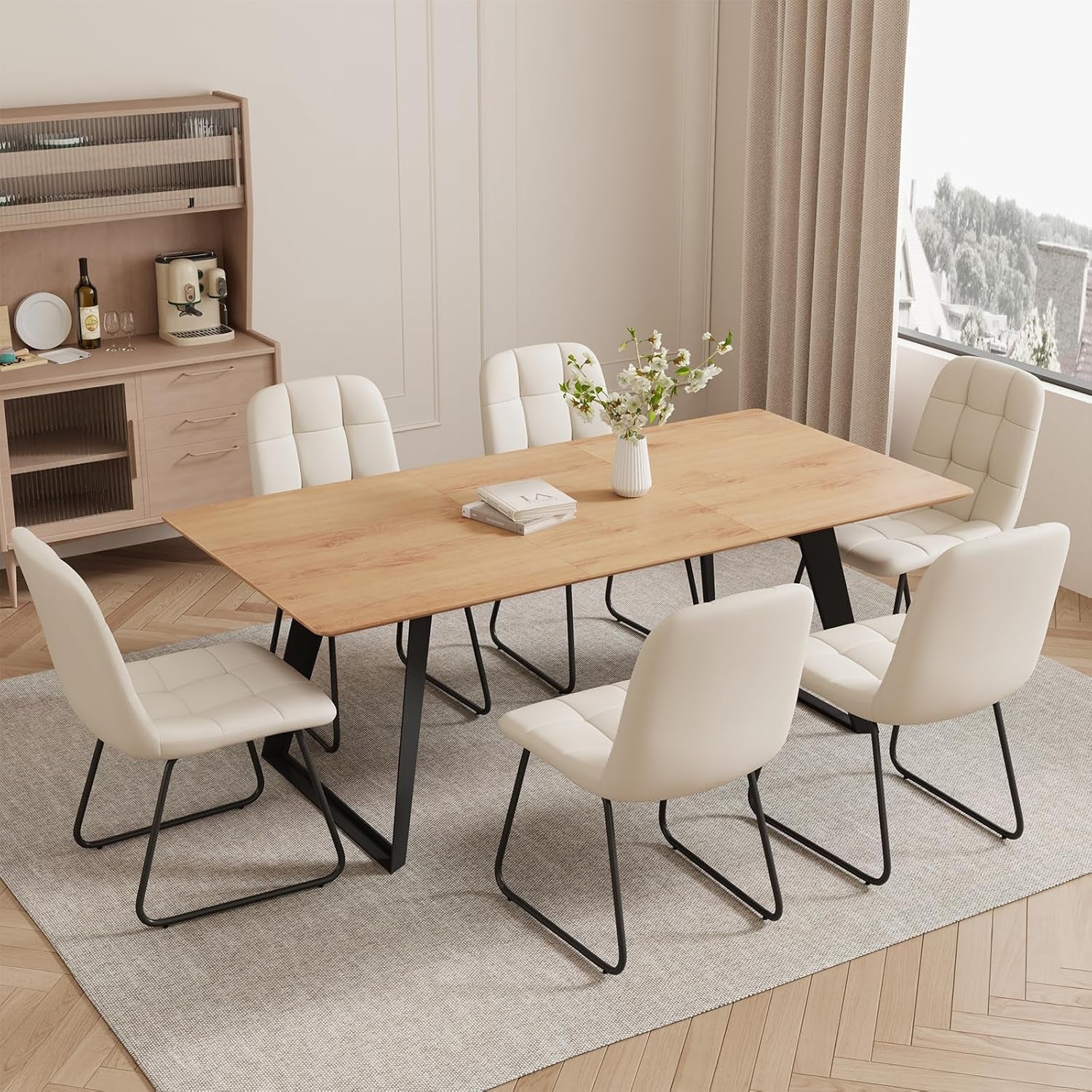67 Inch Expandable Dining Table Set With Six Chairs