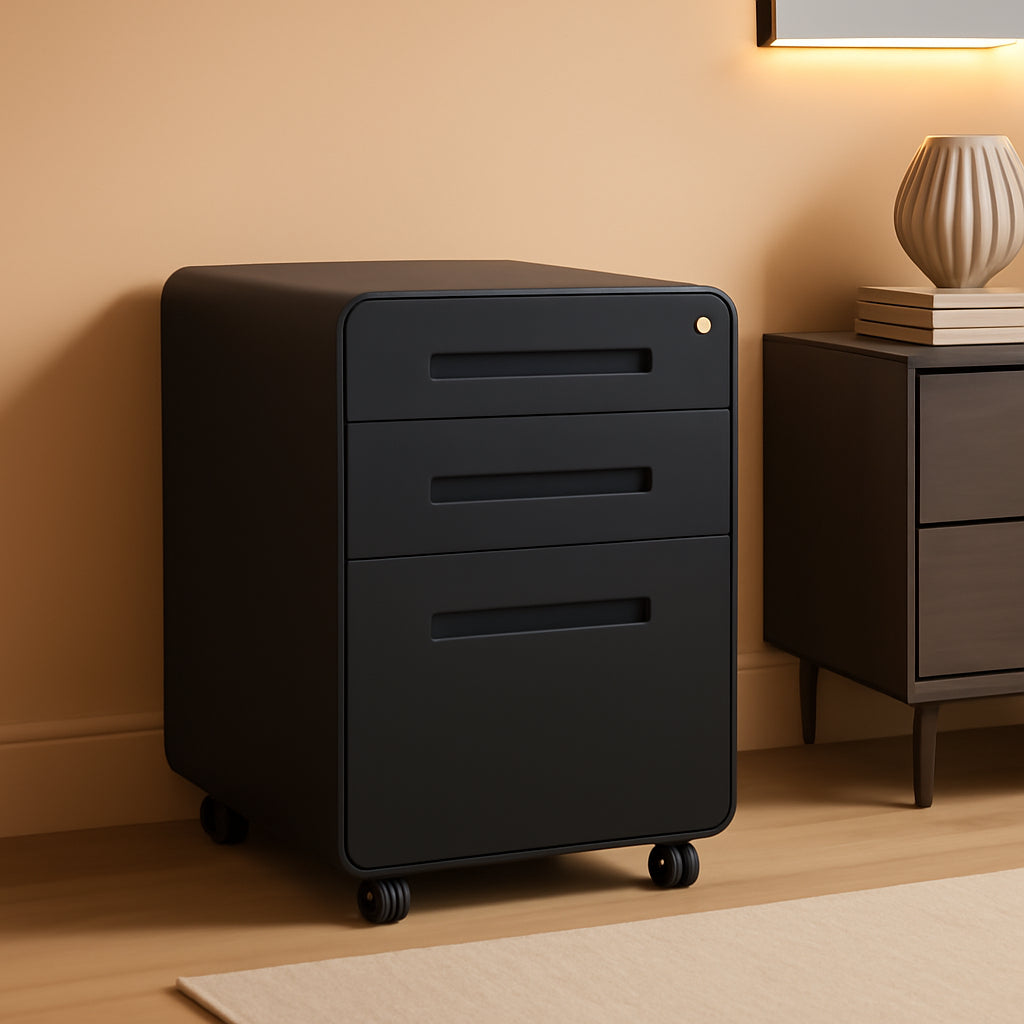 Mobile 3 Drawer Filing Cabinet With Lock Black Rolling