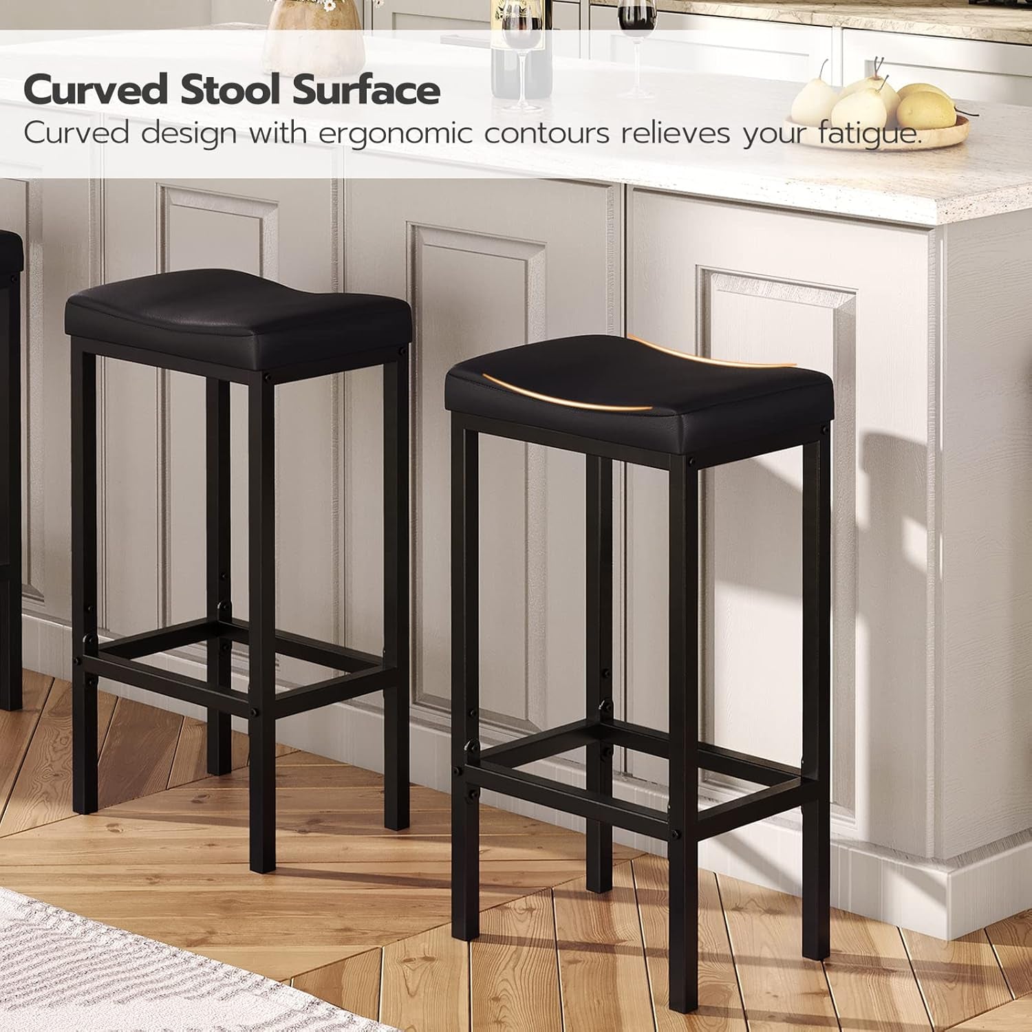 Counter Height Bar Stools Set Of 2 Saddle Seat Black