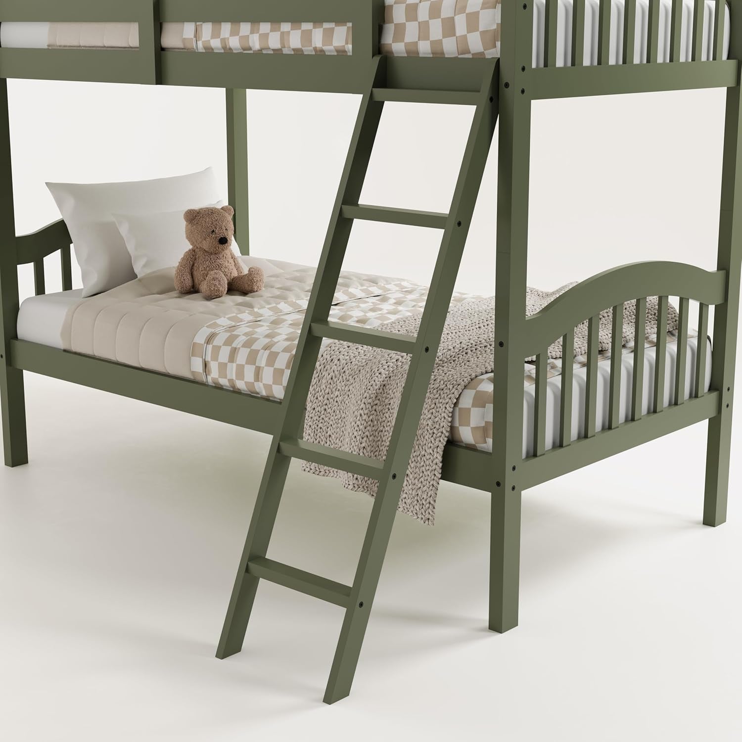 Olive Twin Over Twin Bunk Bed Converts To Two Beds