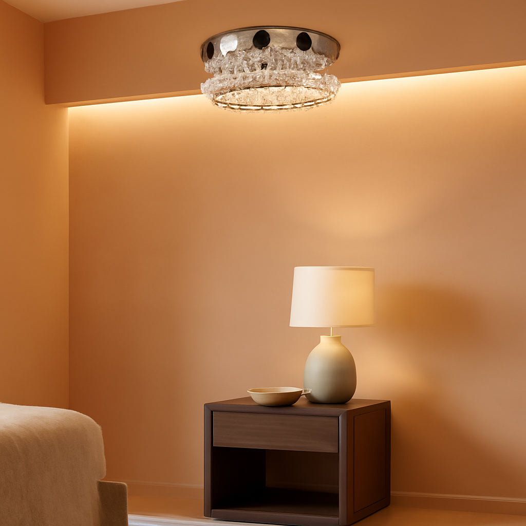 Round White LED Crystal Chandelier Lighting Fixture-0