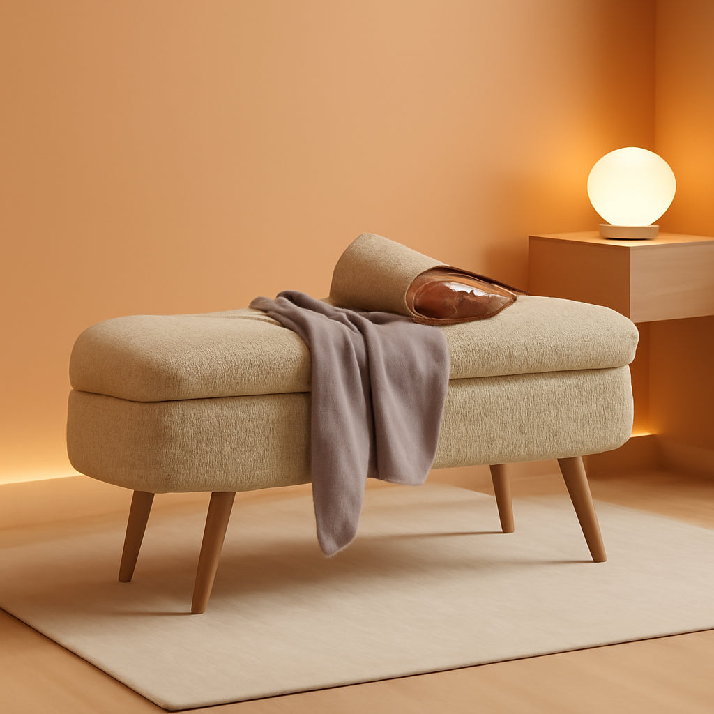 43-Inch Upholstered Storage Ottoman Bench With Hinge