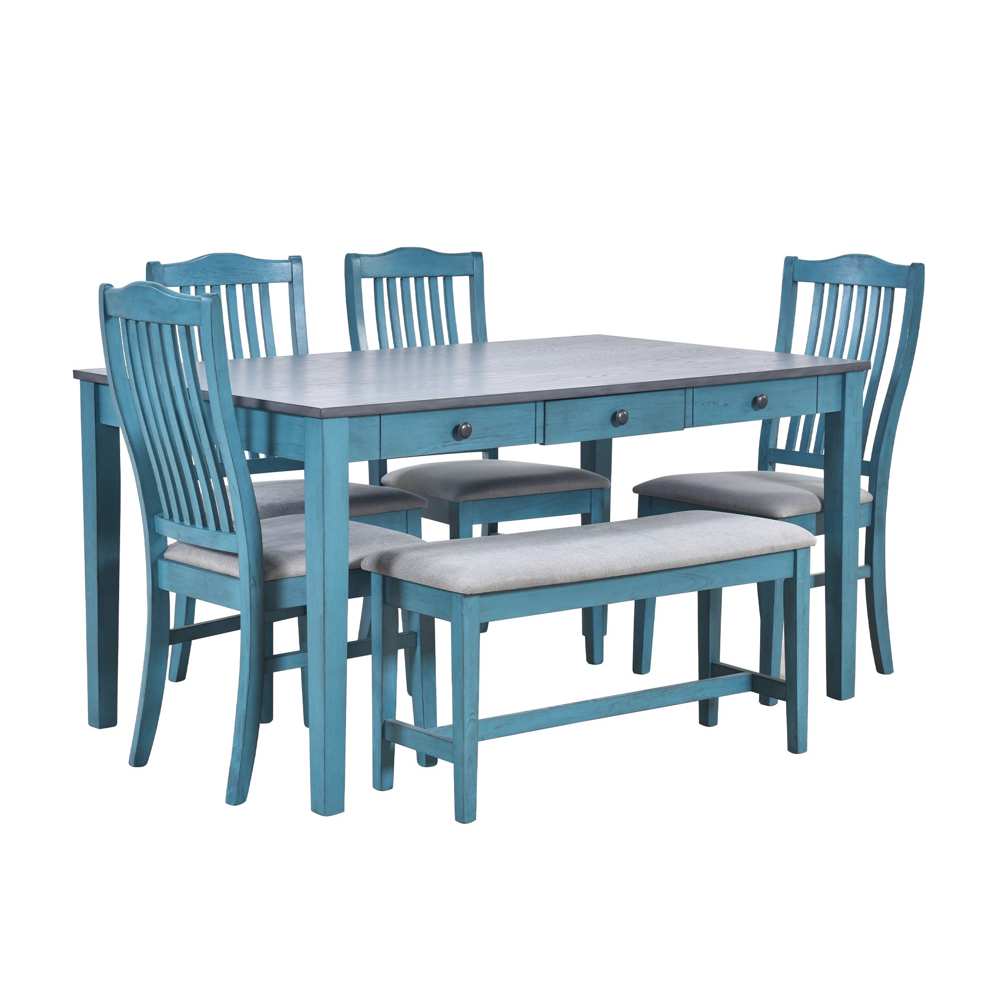 Mid-Century 6-Piece Wood Dining Table Set-0