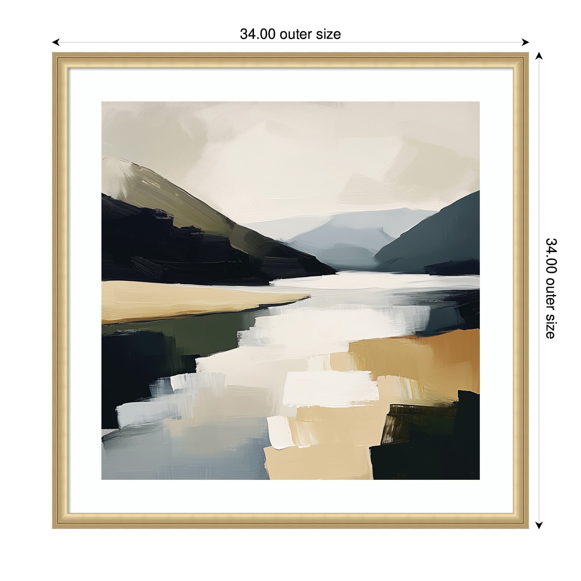 Framed Art Mountain Lake Modern Abstract Landscape by The Creative Bunch Studio