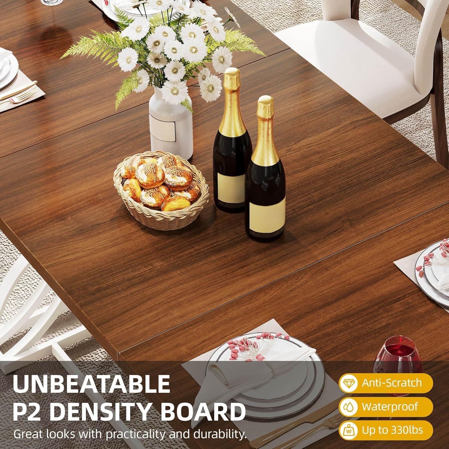 Walnut Rectangular Dining Table With Thick Top Seats 6 8