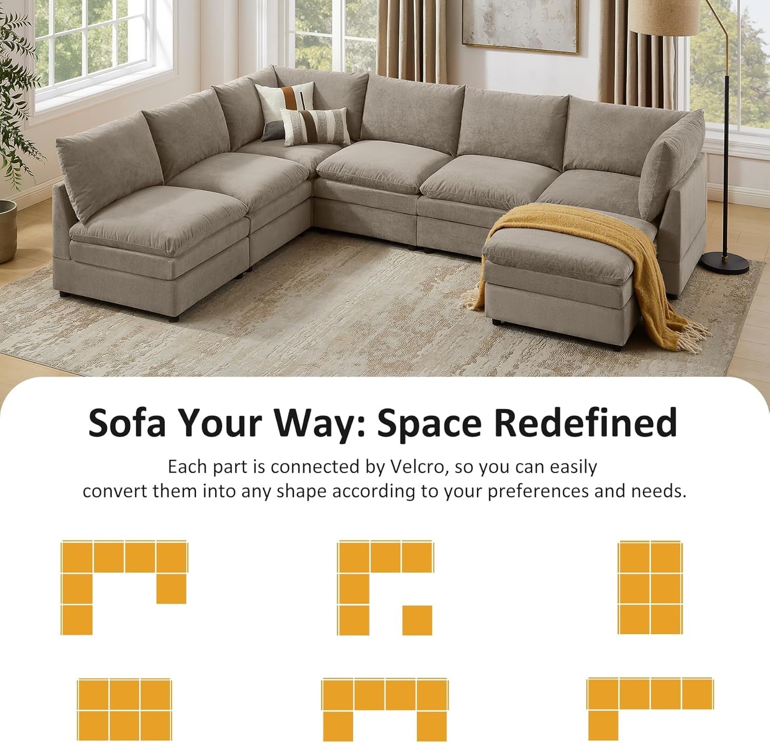 127 Inch Taupe Contemporary Modular Sectional Sofa
