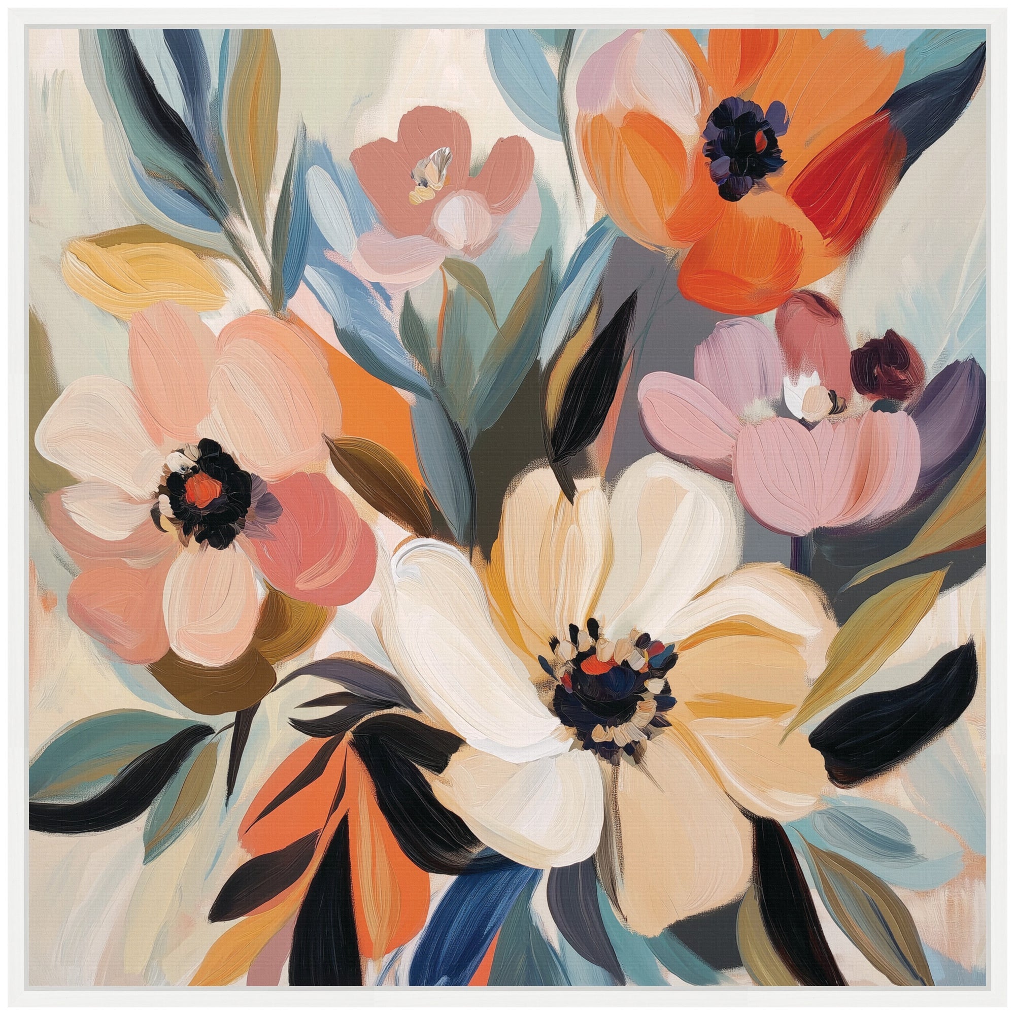 Sylvie Garden Bloom Abstract Bouquet I Framed Canvas by The Creative Bunch Studio