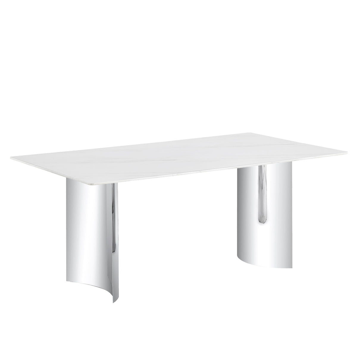 Modern Minimalist Dining Table with Imitation Marble Glass Top and Metal Legs