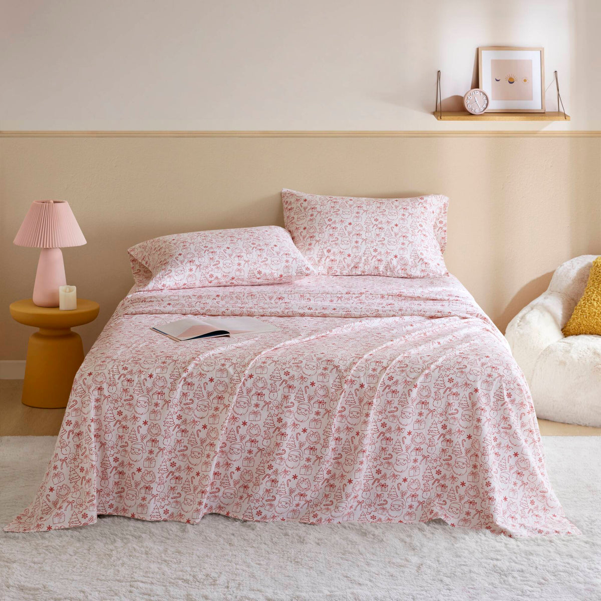 3-Piece Twin XL 100% Cotton Pigment Printed Sheet Set - Holiday Doodles