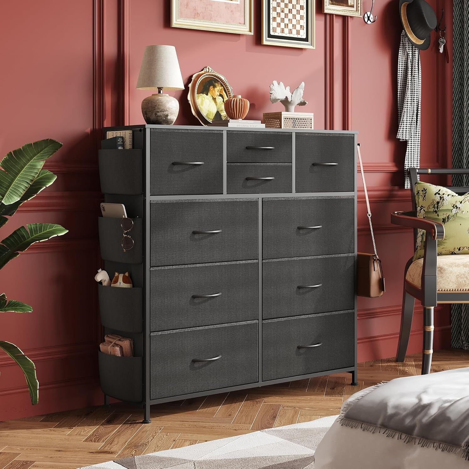 10 Drawer Dresser With Black Finish For Bedroom Storage