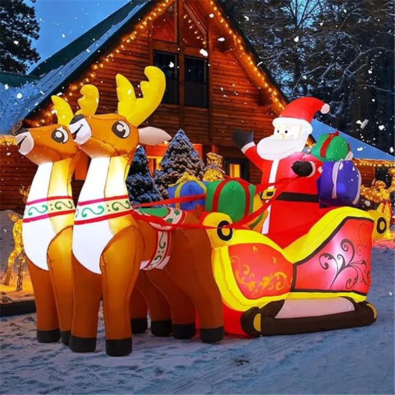 2.1m Long Inflatable Santa Reindeer Sled with LED Lights-1