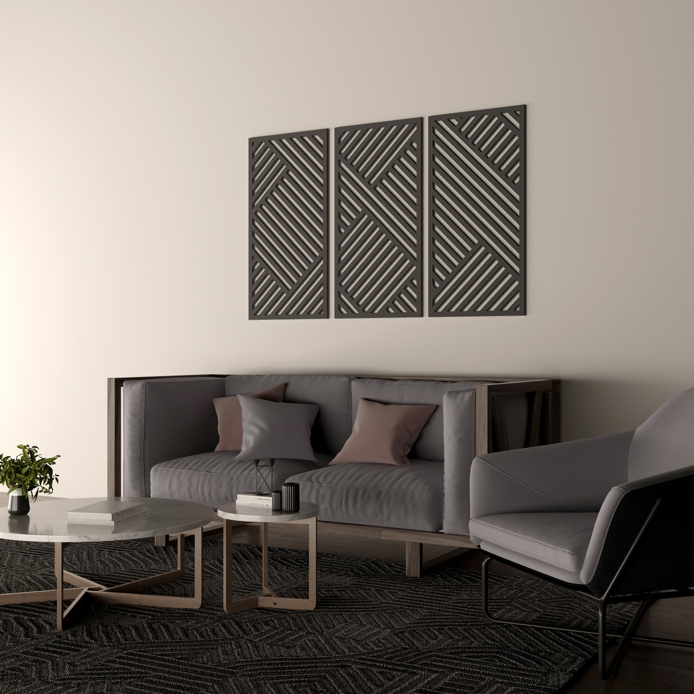 Triptych Geometric 3D Wall Art-0