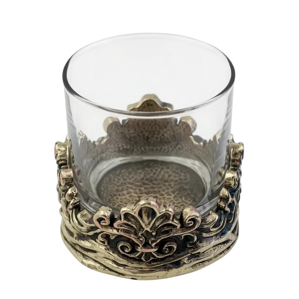 Set of 4 - Intricate Baroque-style Crown Detail Whisky Glasses | Juice Glasses | Statement Barware | Gold, Silver or Antique Finish-3