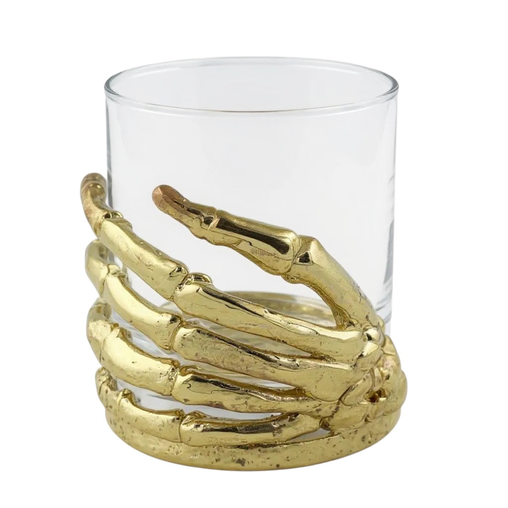 Set of 4 - Skeleton Hand Whisky Glasses | Juice Glasses | Drinkware | Statement Barware | Halloween Glasses | Gold, Silver or Antique Finish-0