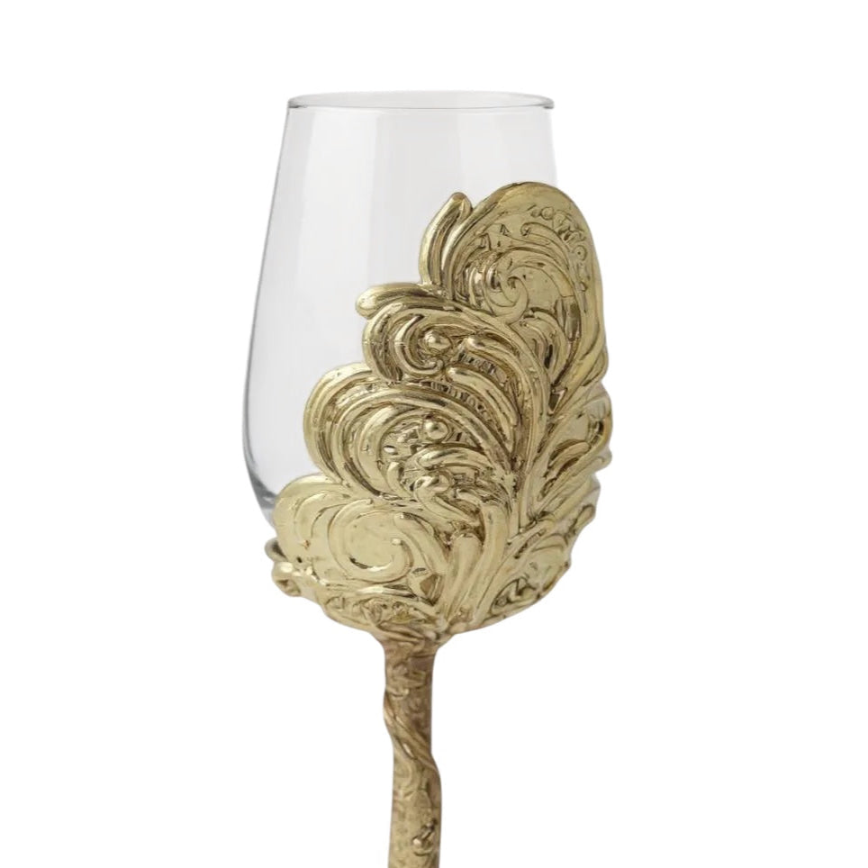 Set of 4 - Intricate Leaf/Ambi Design Wine Glasses | Decorative Drinkware | Statement Barware | Silver, Gold or Antique Finish-3