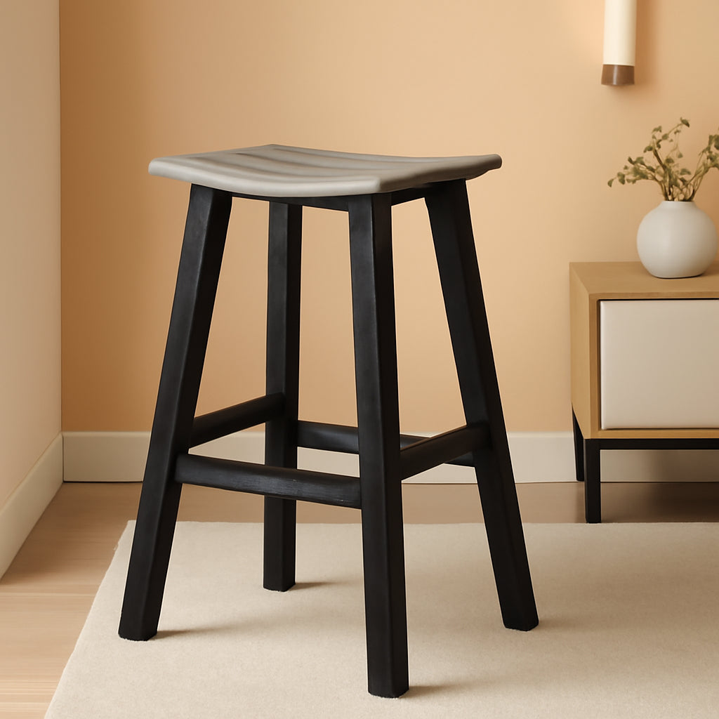 Contempo Bar Height Saddle Seat Bar Stool Black Frame Sand Seat Weatherproof Polywood Construction