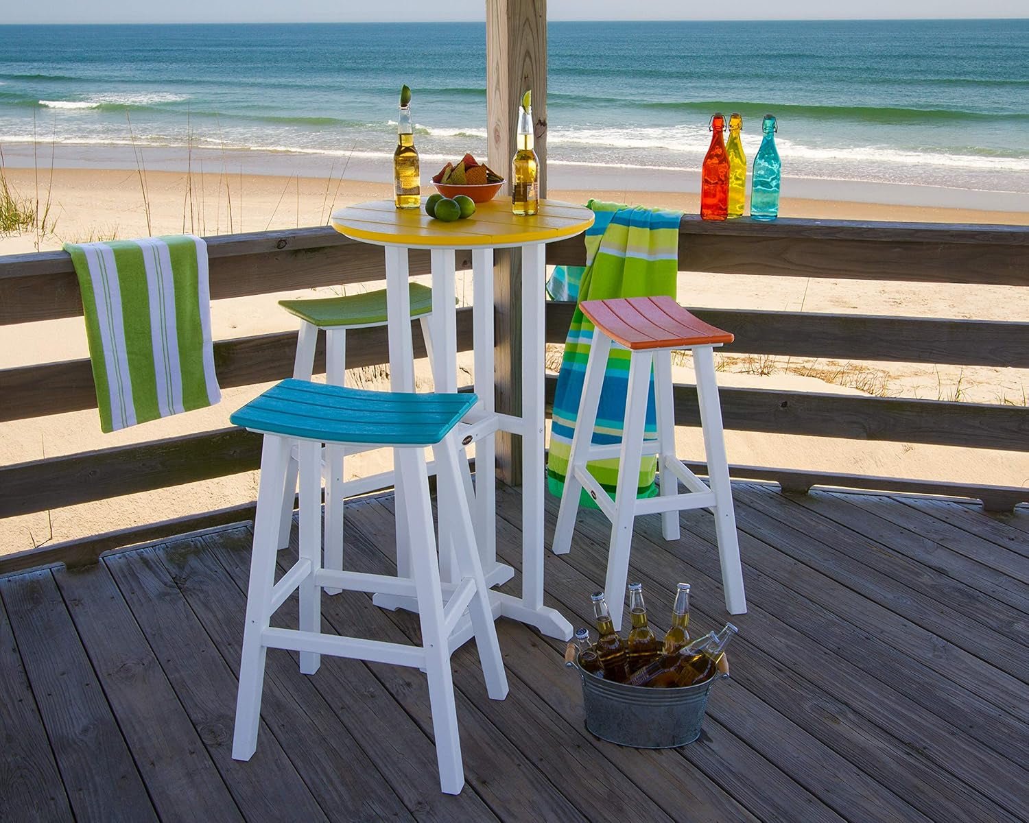 Contempo Bar Height Saddle Seat Bar Stool Black Frame Sand Seat Weatherproof Polywood Construction