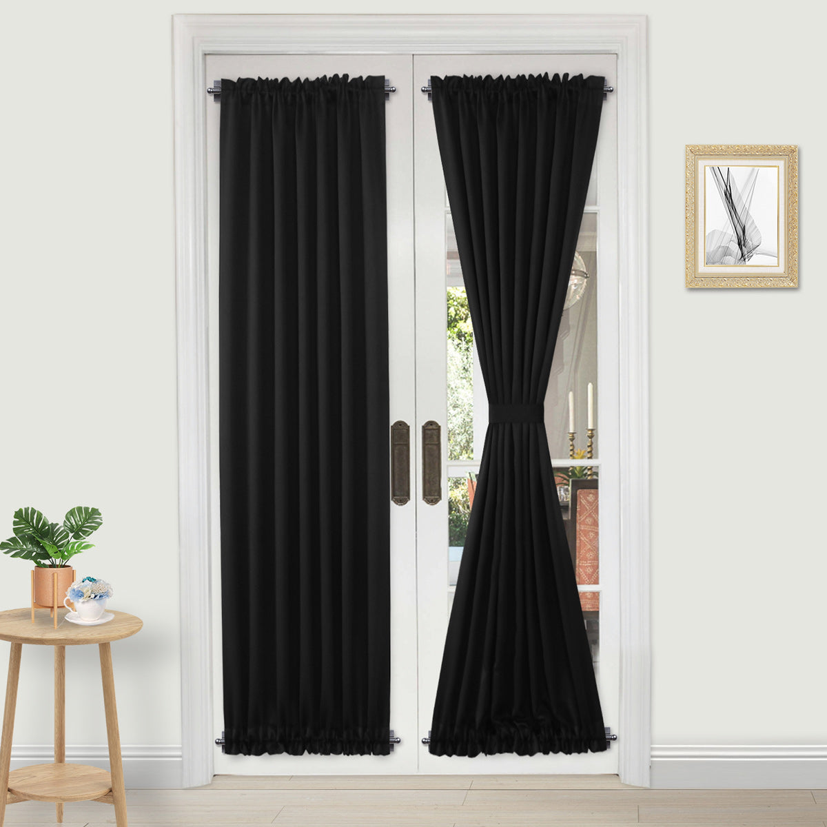 DWCN French Blackout Door Curtains, 1 Curtain Panel with Tieback-11