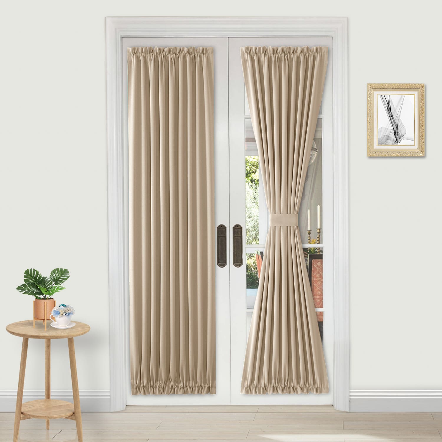 DWCN French Blackout Door Curtains, 1 Curtain Panel with Tieback-7