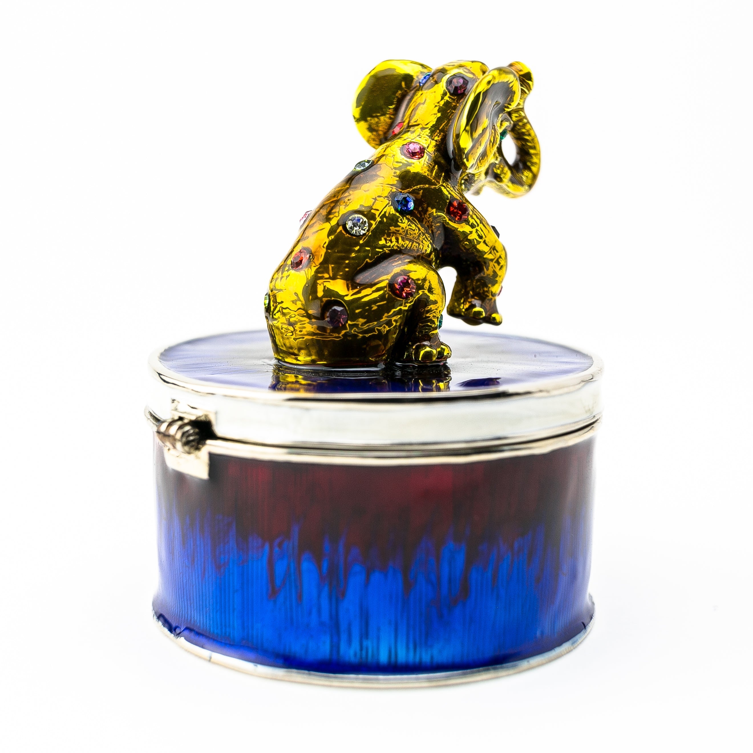 Gold Elephant on Blue Trinket Box-3