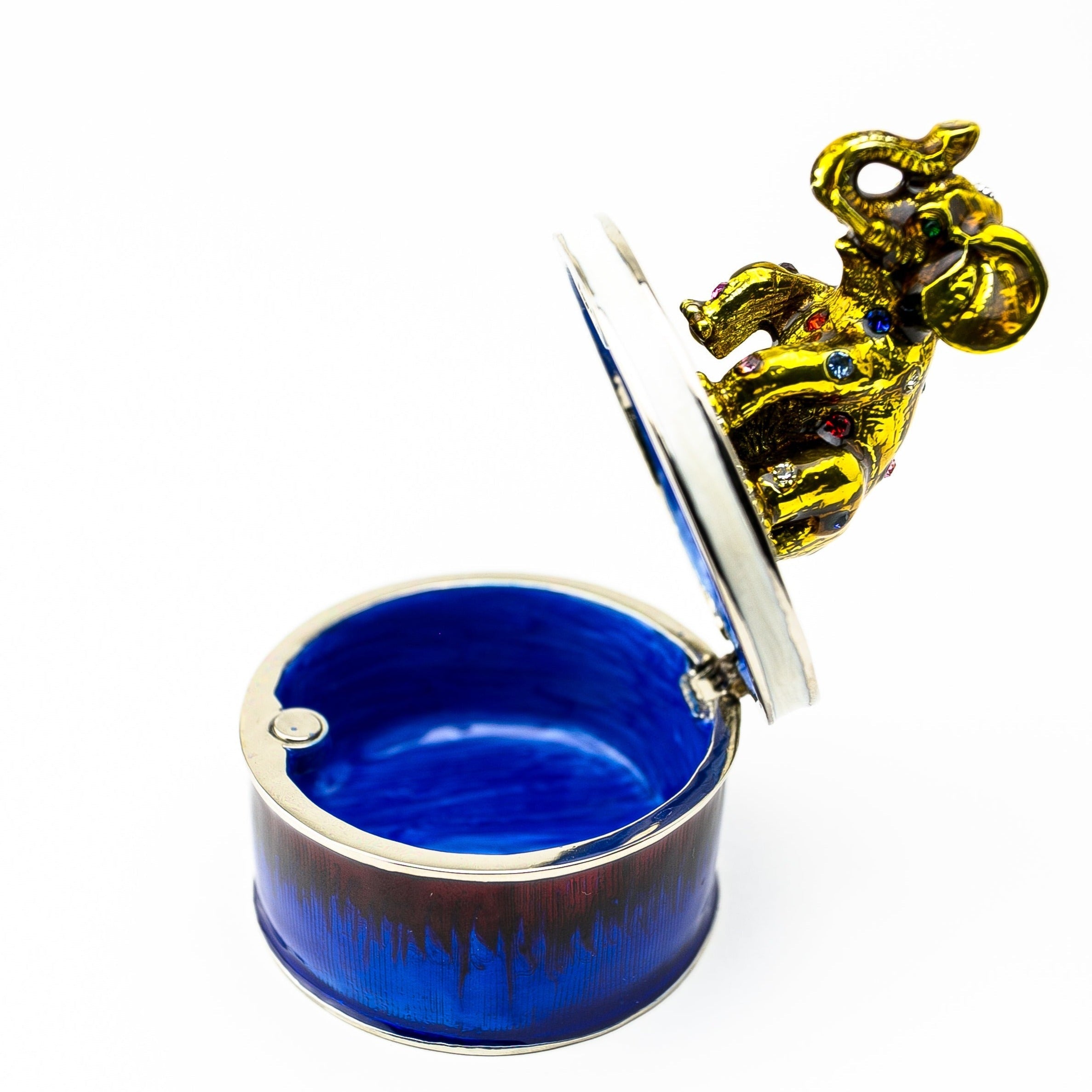 Gold Elephant on Blue Trinket Box-1