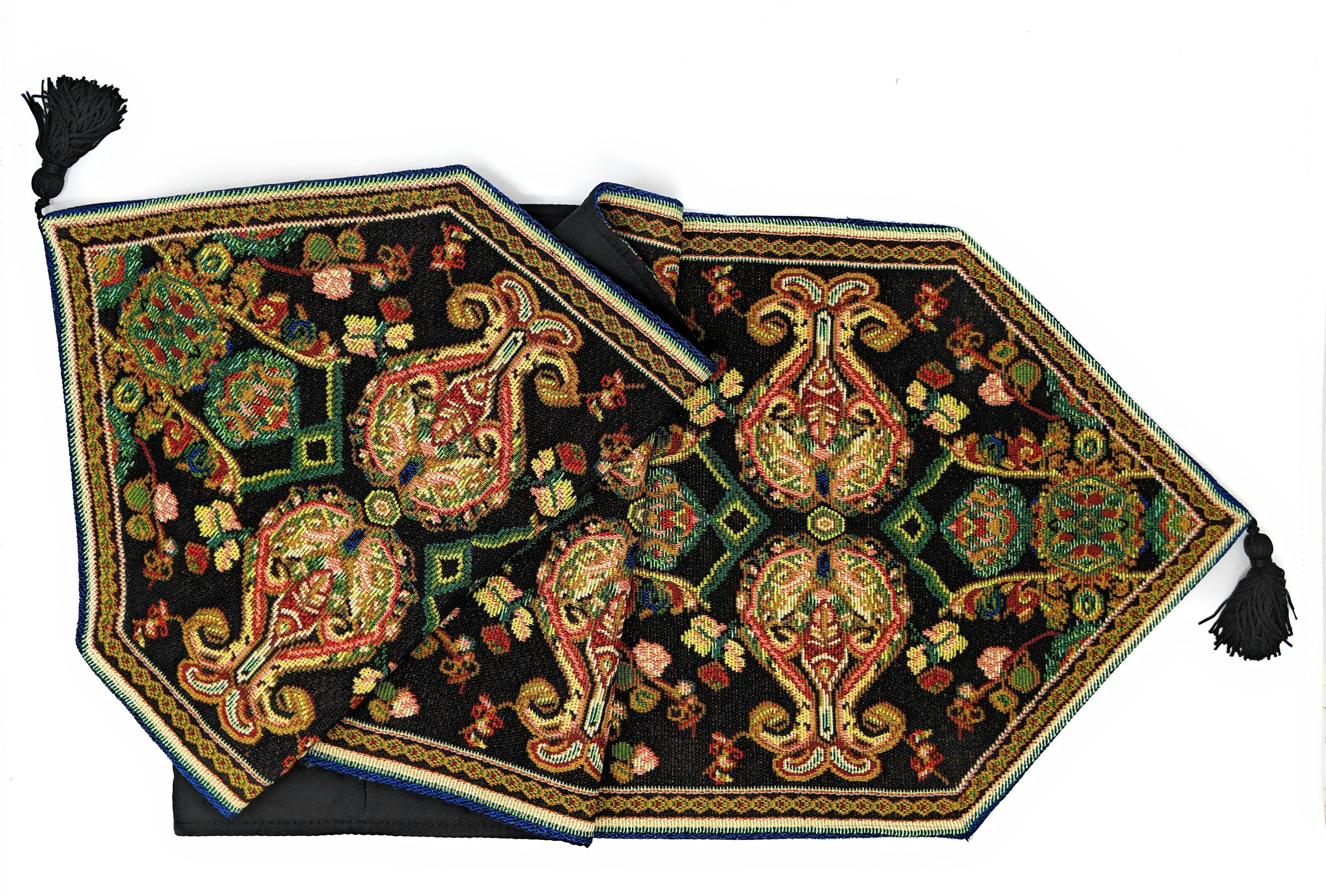 Tache Elegant Black Ornate Paisley Woven Tapestry Table Runner (18192)