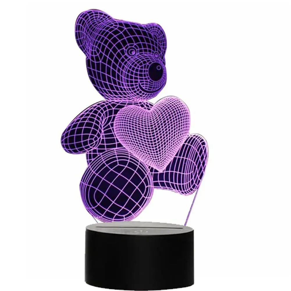 Vibe Geeks 3D Acrylic Teddy Bear 7 Color Bedside Table Light- USB Powered-0