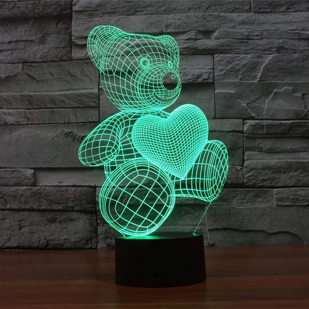 Vibe Geeks 3D Acrylic Teddy Bear 7 Color Bedside Table Light- USB Powered-1