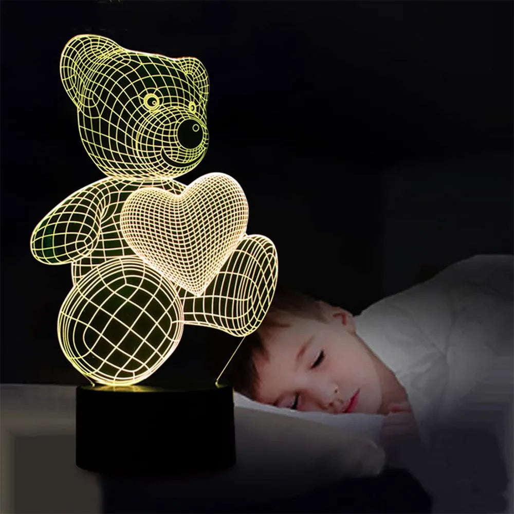 Vibe Geeks 3D Acrylic Teddy Bear 7 Color Bedside Table Light- USB Powered-2