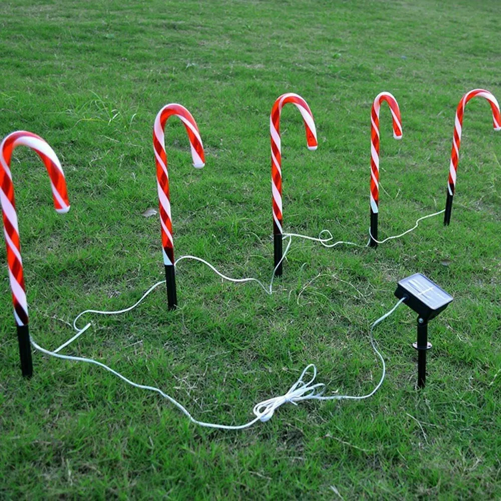 Vibe Geeks Solar Powered Christmas Candy Cane Pathway Lights Markers-1