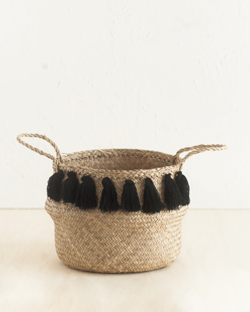 Black Tasseled Belly Baskets-2
