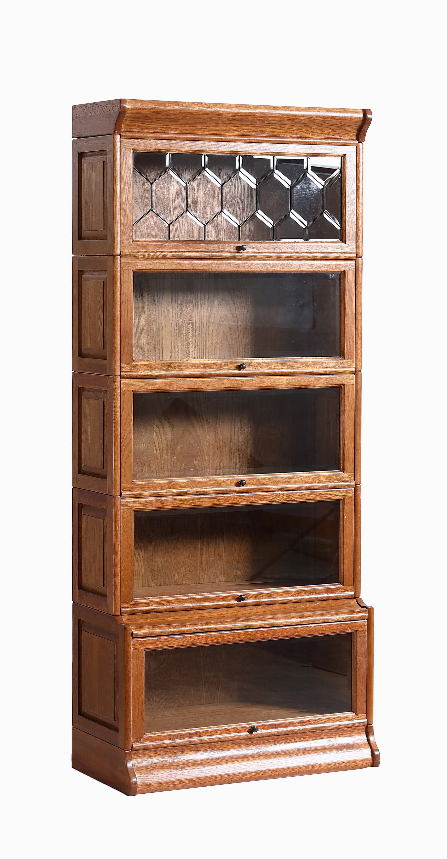 Mission Style Oak Barrister Bookcase 5 Stack-Leaded Glass in 2 Colors