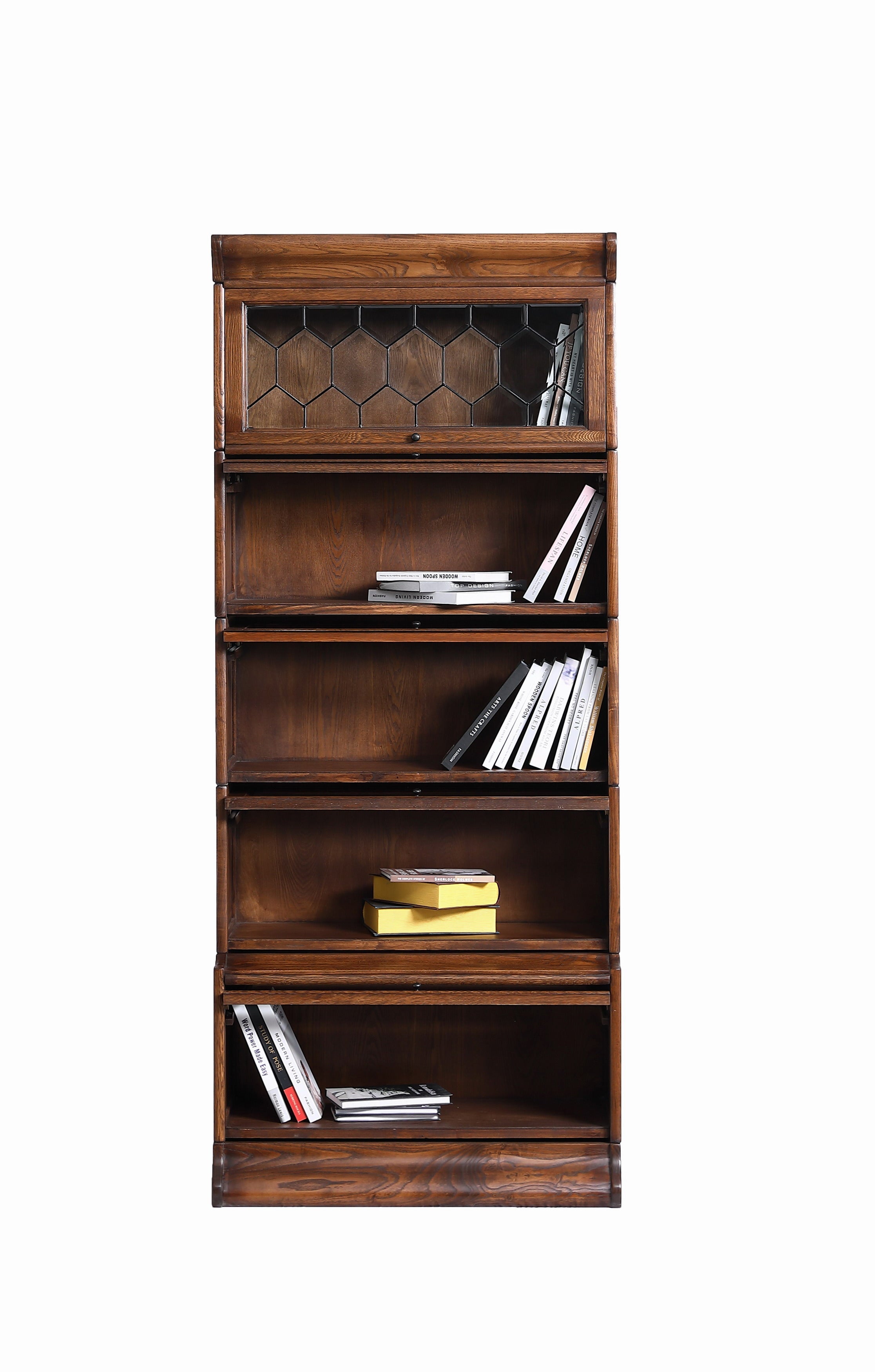 Mission Style Oak Barrister Bookcase 5 Stack-Leaded Glass in 2 Colors