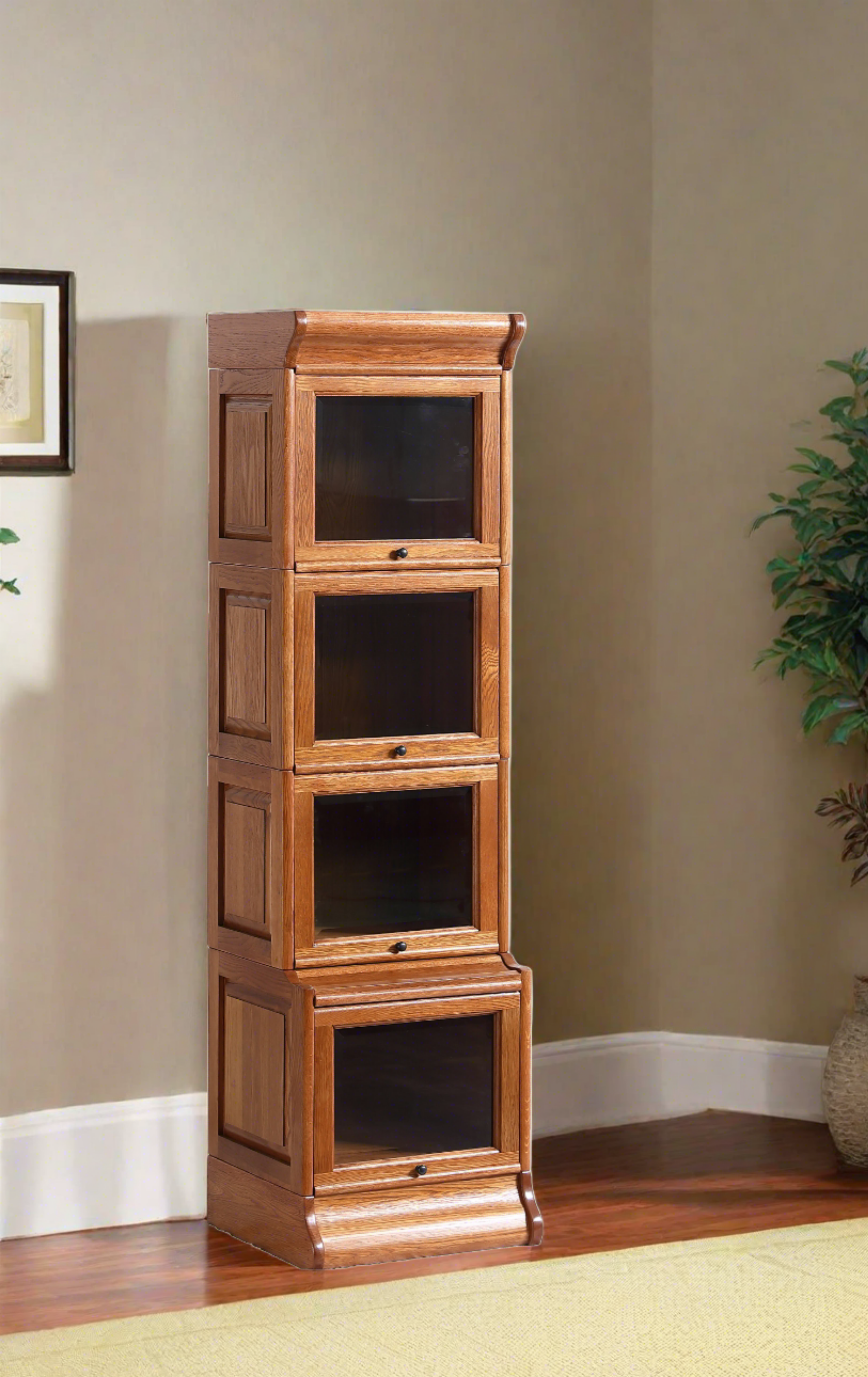 Mission Narrow Barrister Bookcase - Beveled Glass