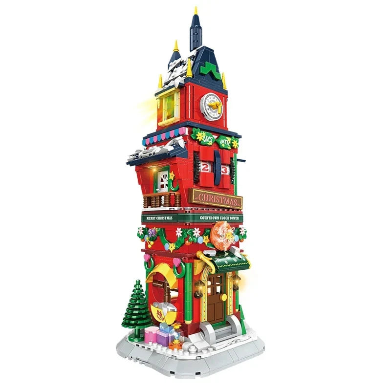 2023 City Creativity Winter Village Countdown Tower Model Building Blocks-0