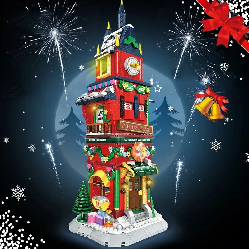 2023 City Creativity Winter Village Countdown Tower Model Building Blocks-1