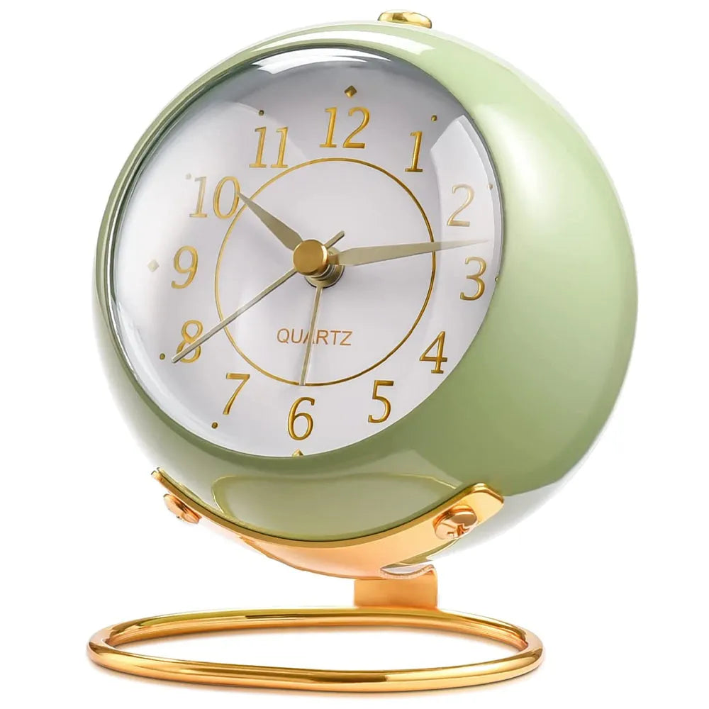 Vibe Geeks Vintage Silent Metal Desk Clock Non-Ticking Gold Clock Bedside Décor- Battery Powered-7