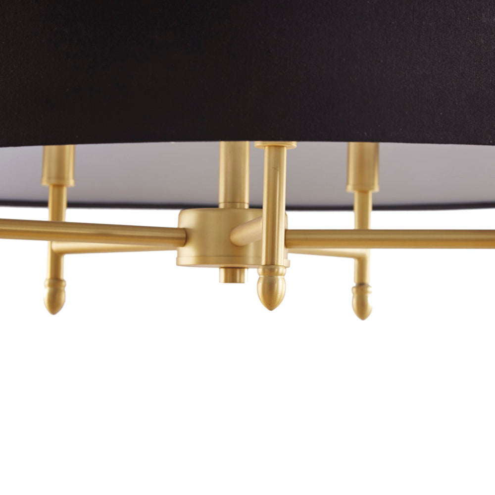 5-Light Drum Shade Chandelier | Cotton-Linen Fabric Shade with Plated Brass Frame, Adjustable to 62.5" — Black, Gold or Silver