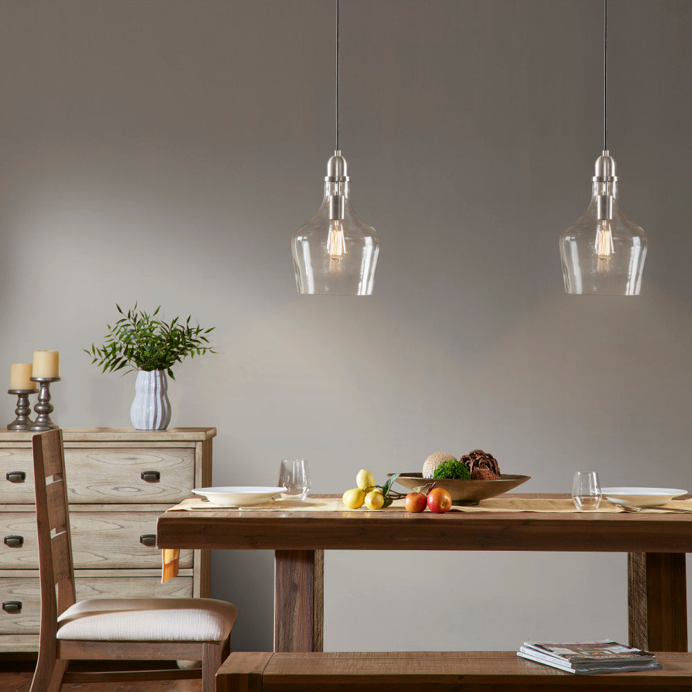 Bell Glass Pendant Light – Gold, Bronze or Silver Metal Base, Clear Glass Shade & Adjustable Cord | 9" Dia
