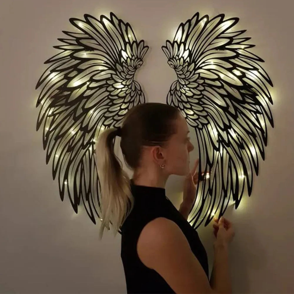 Vibe Geeks Angel Wings Metal Wall Decor with LED Light -Battery Powered-3