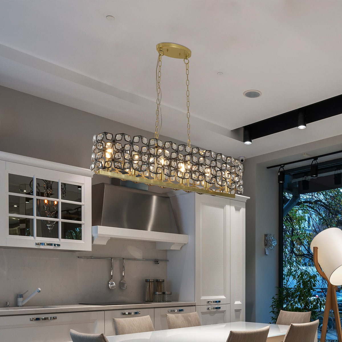 39" Contemporary Crystal and BlackGold Pendant Chandelier