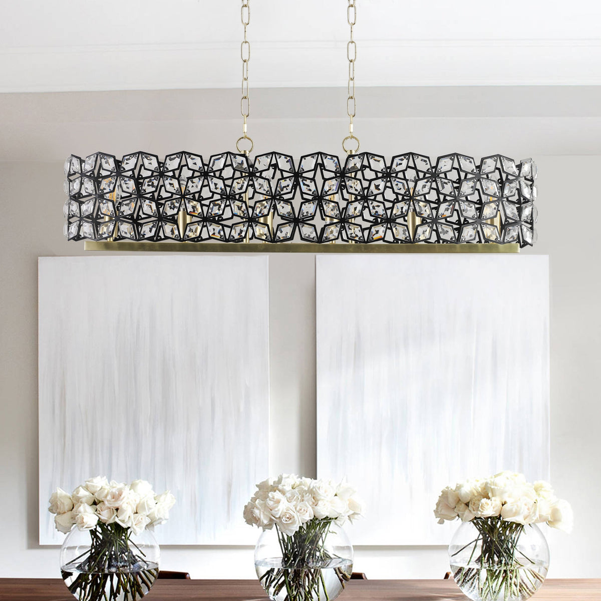 39" Contemporary Crystal and BlackGold Pendant Chandelier