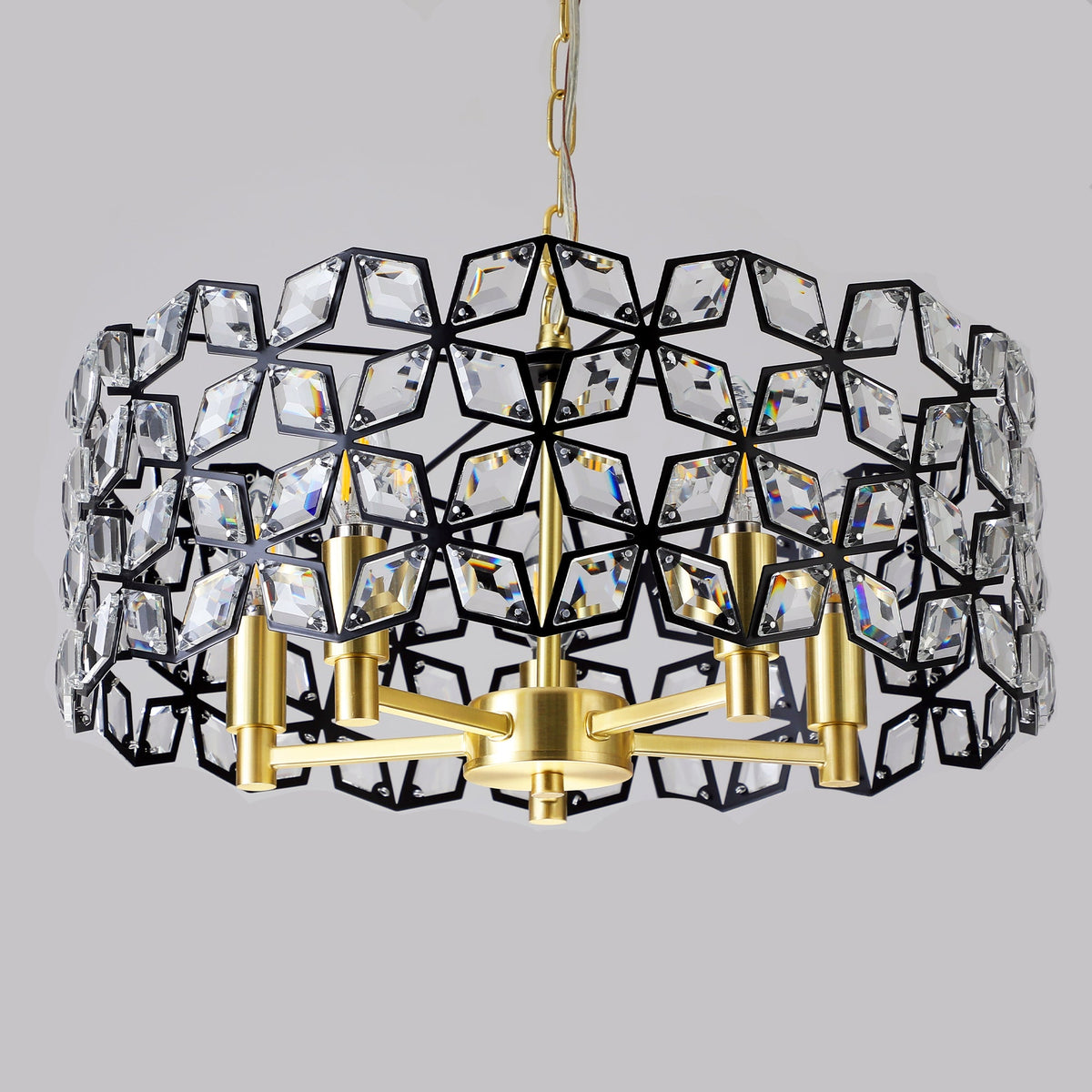 19" Geometric Crystal and BlackGold Round Pendant Chandelier